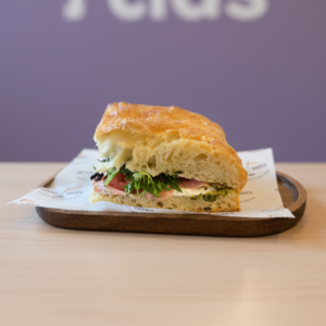 pistachio stracciatella focaccia sandwich for lunch
