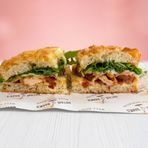 chicken and cheese melt warm focaccia